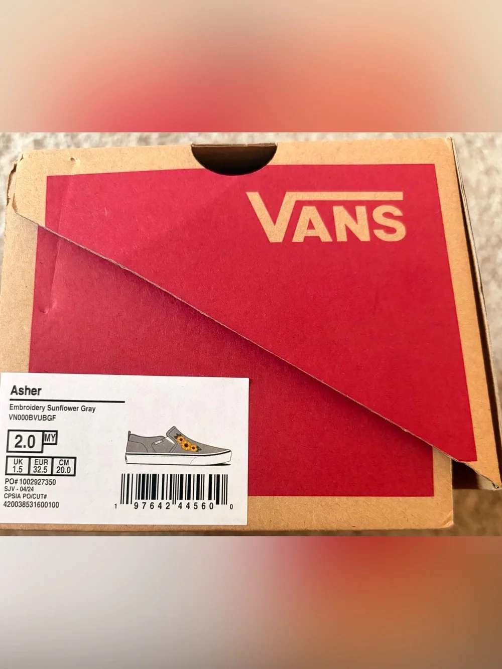 🌻Vans Asher Sunflower Grey Kids' Slip-On Shoes